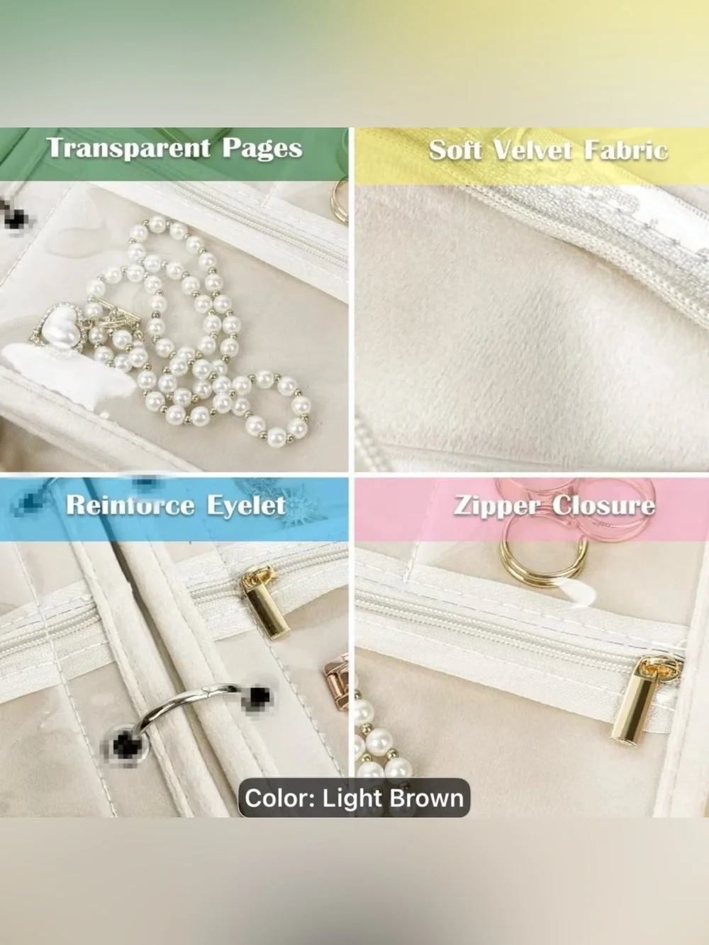 Light Brown Travel Jewelry and Accessory Organizer Bag
